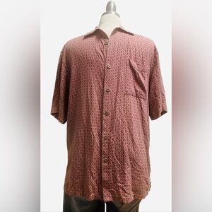 Vintage Silk -100% silk Red Diamond Pattern Casual Shirt